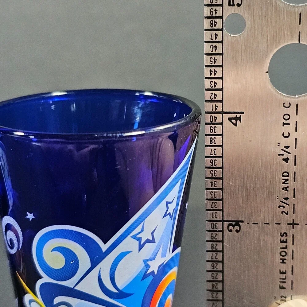 Vtg Set of 2 Walt Disney World 100 Years of Magic Cobalt Blue Shot Glasses 2001